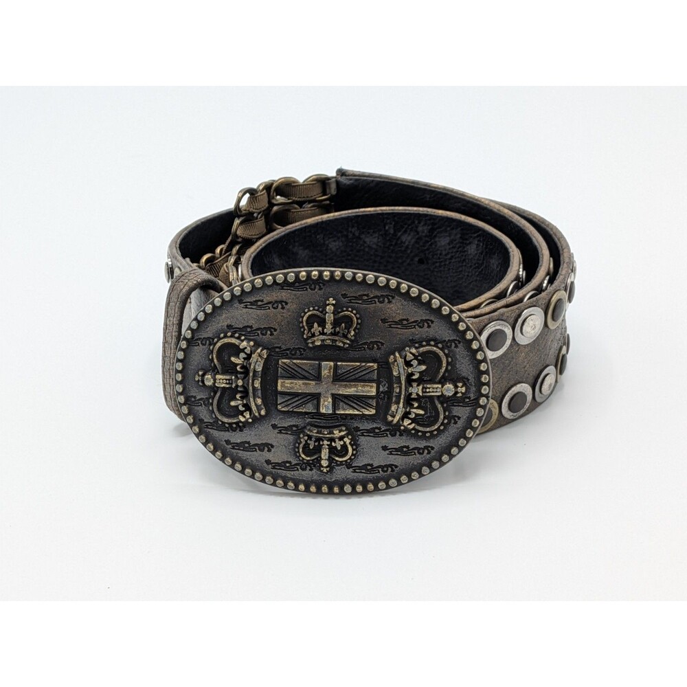 Suzi Roher Canada Belt‎ Large Plus - Steampunk Bronze Brown Union Jack Buckle